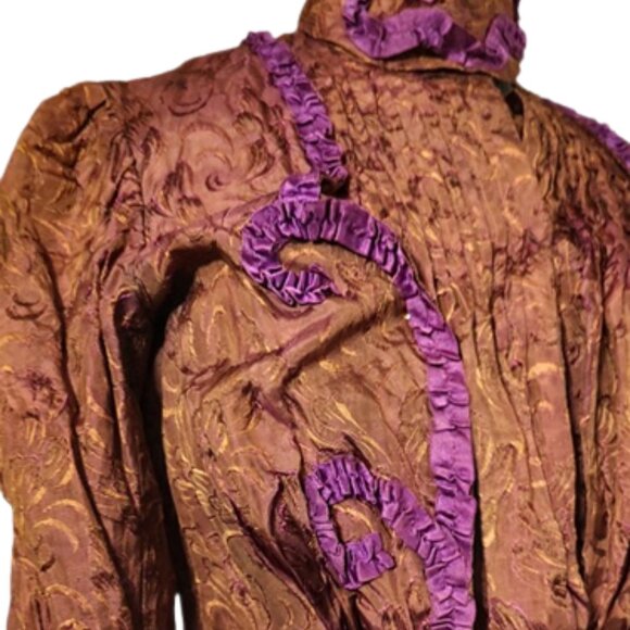 Antique Victorian Copper Silk Bodice With Purple Trim For Study Or Pattern Only - Picture 3 of 8